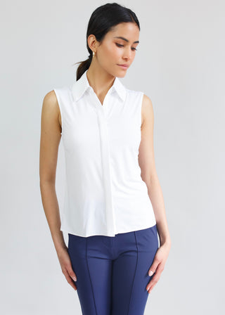 Classic Sleeveless Button Up | White