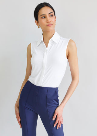 Classic Sleeveless Button Up | White