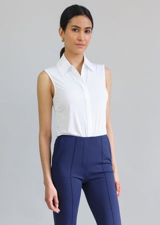 Classic Sleeveless Button Up White