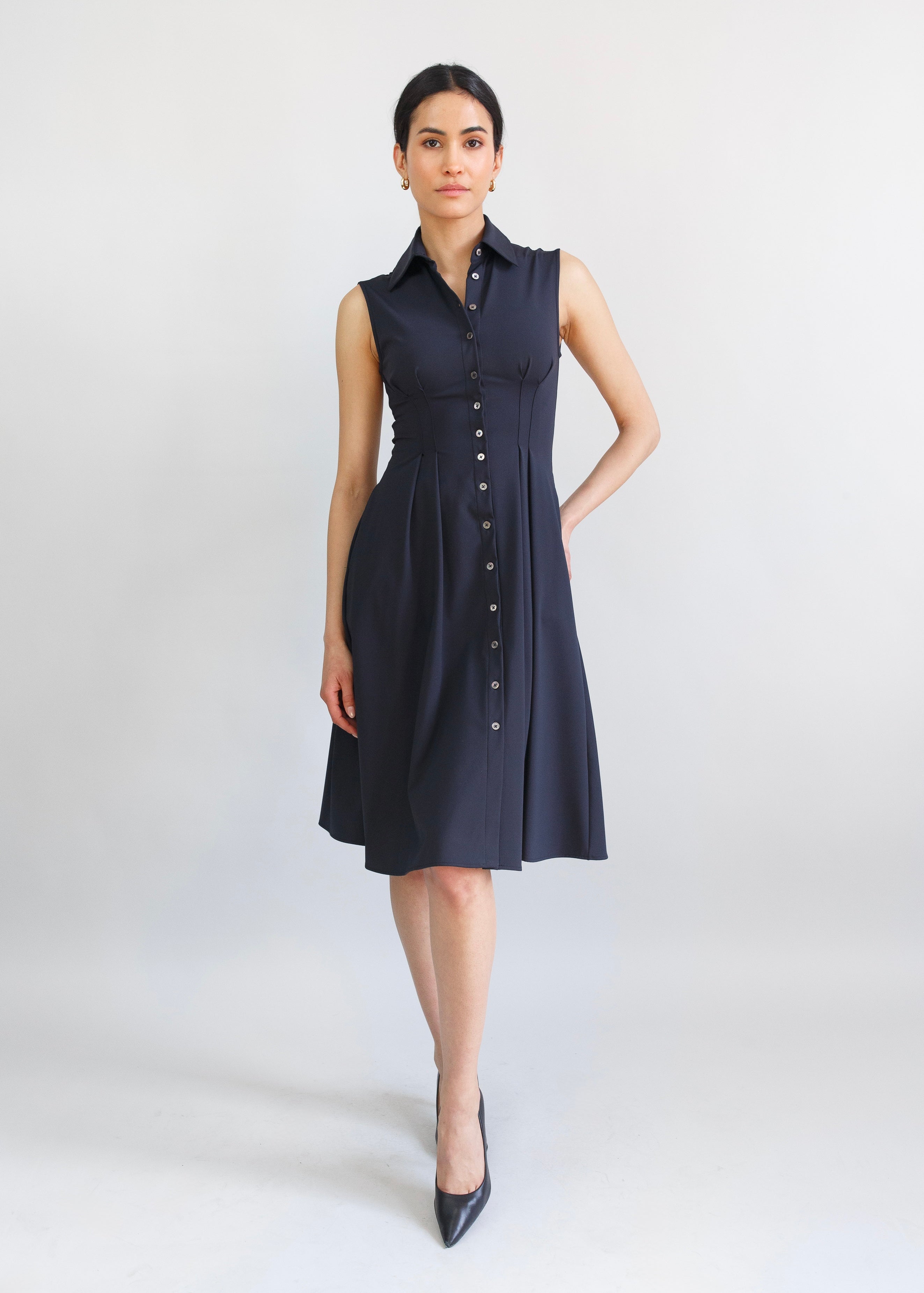 Sleeveless Fit-and-Flare Shirt Dress Luxeire Sleeveless Fit-and-Flare Shirt Dress Luxeire