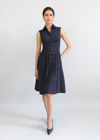 sleeveless fit and flare shirt dress black