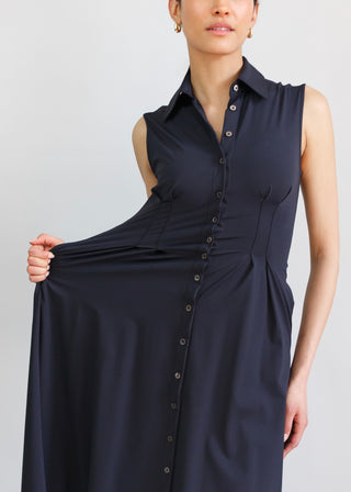 sleeveless fit and flare shirt dress black