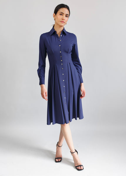 Long Sleeve Fit-and-Flare Shirt Dress – Luxeire