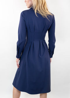 Long Sleeve Fit-and-Flare Shirt Dress Navy