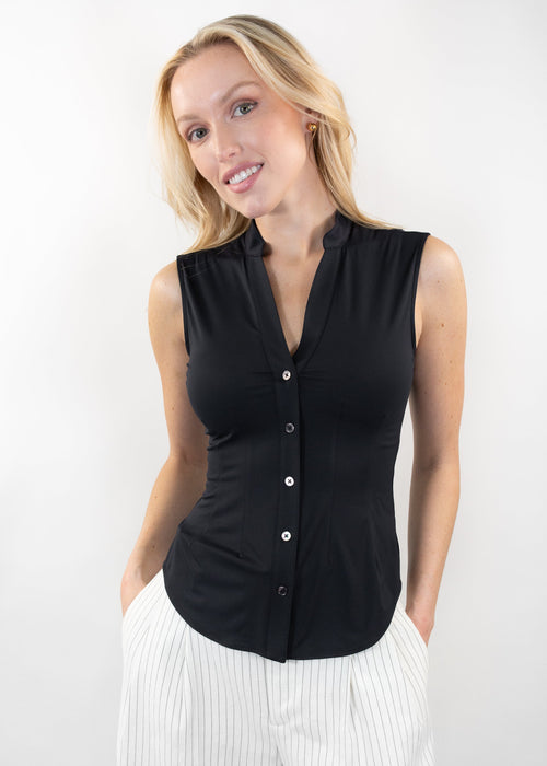 sleeveless v-neck blouse black