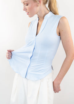 sleeveless v-neck blouse pastel blue