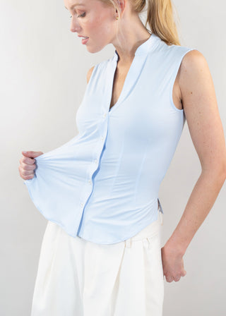 sleeveless v-neck blouse pastel blue
