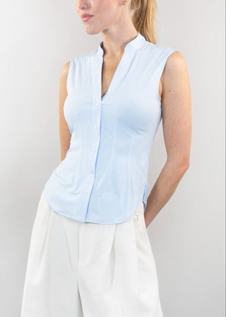 sleeveless v-neck blouse pastel blue