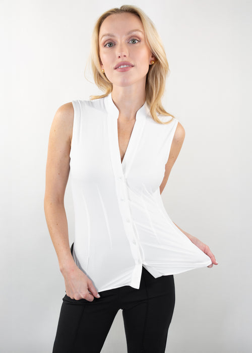 sleeveless v-neck blouse white