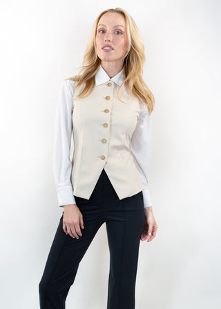 jewel-neck vest bisque