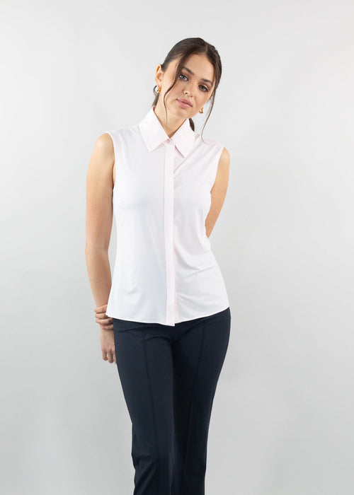 classic sleeveless button up soft pink
