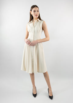 sleeveless fit and flare shirt dress bisque