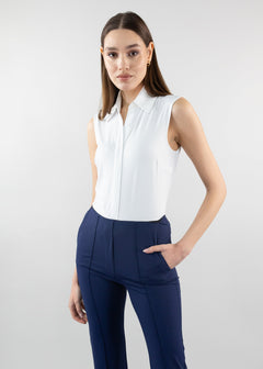 classic sleeveless button up white