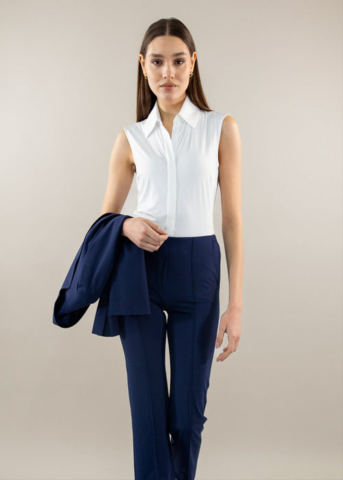 classic sleeveless button up white