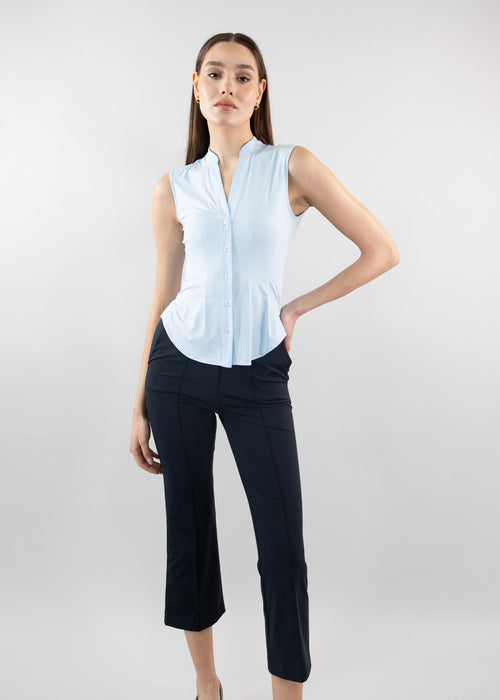 sleeveless v-neck blouse pastel blue