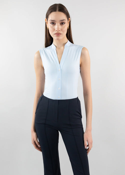 sleeveless v-neck blouse pastel blue