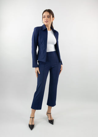 fitted double zipper and cropped trouser navy