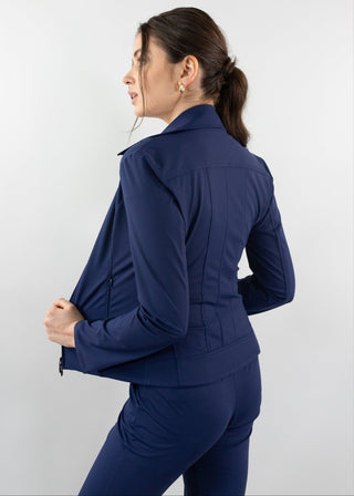 fitted double zipper jacket navy