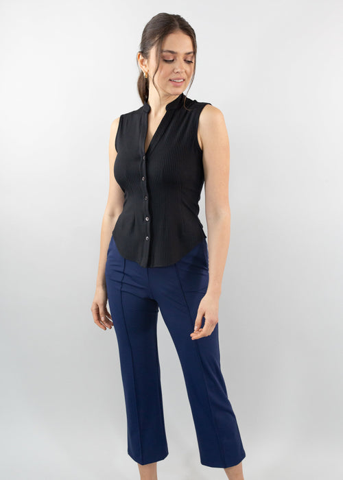 sleeveless ribbed v-neck blouse