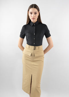short sleeve fitted blouse black