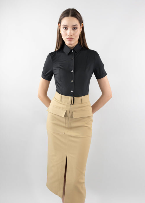 short sleeve fitted blouse black