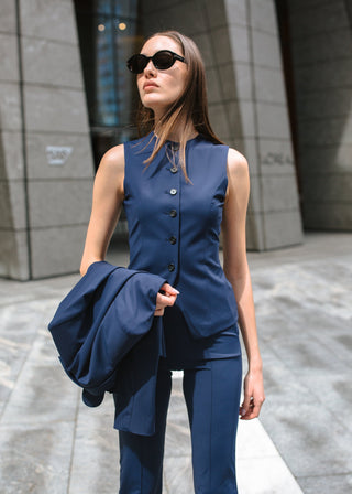 jewel neck vest navy