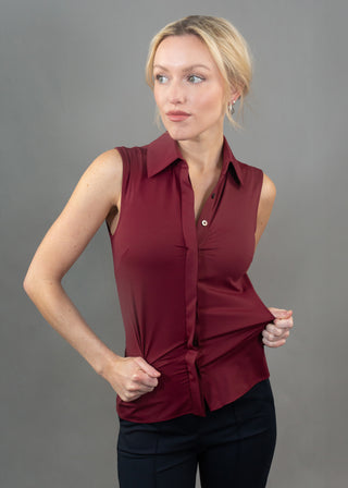 Classic Sleeveless Button Up merlot