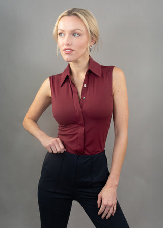 Classic Sleeveless Button Up merlot