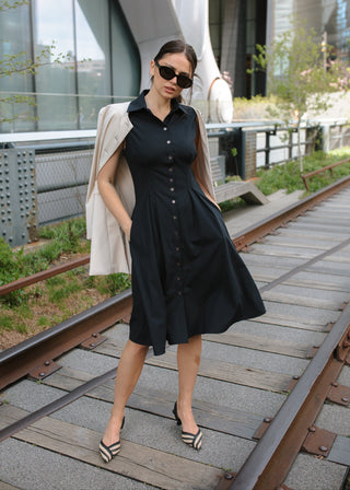 sleeveless fit and flare shirt dress