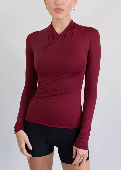 silhouette wrap top merlot