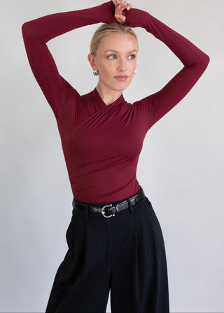 silhouette wrap top merlot