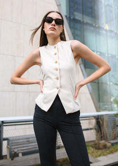 jewel neck vest bisque
