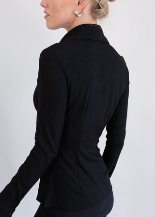 Rib Knit Satin Blouse | Black
