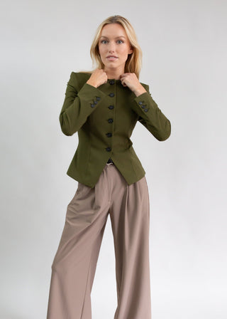 Jewel-Neck Tailored Blazer | Olive
