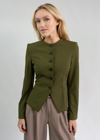 Jewel-Neck Tailored Blazer | Olive