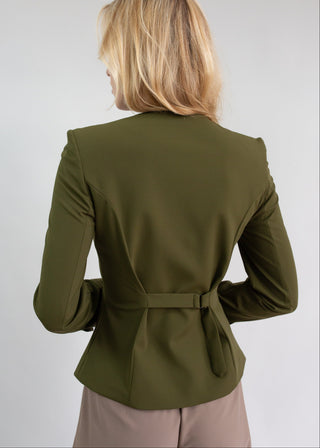 Jewel-Neck Tailored Blazer | Olive