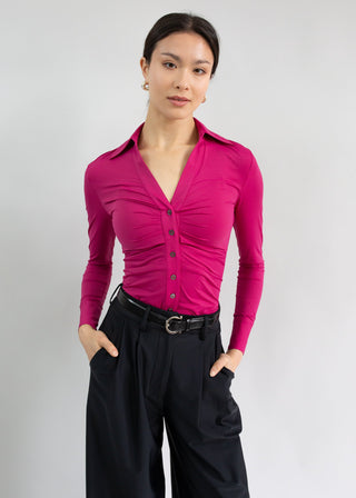 Ruched V-Neck Blouse | Berry