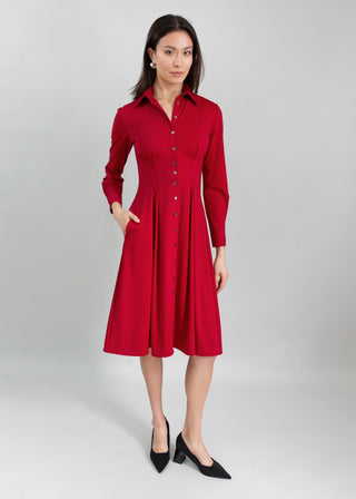 Long Sleeve Fit-and-Flare Shirt Dress Luxeire Long Sleeve Fit-and-Flare Shirt Dress Luxeire