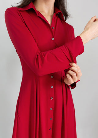 Long Sleeve Fit-And-Flare Shirt Dress Xs / Ruby Long Sleeve Fit-And-Flare Shirt Dress Xs / Ruby