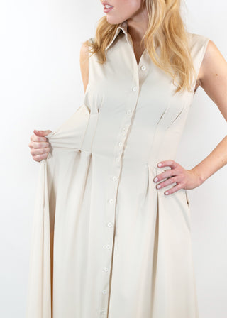 sleeveless fit and flare shirt dress