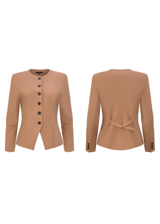 Jewel-Neck Tailored Blazer | Rosewood Taupe
