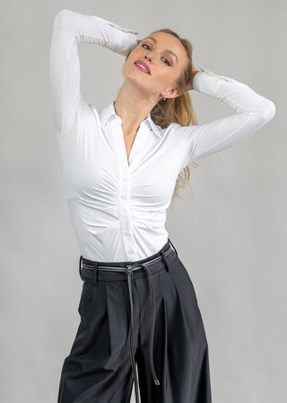 Ruched V-Neck Blouse | White
