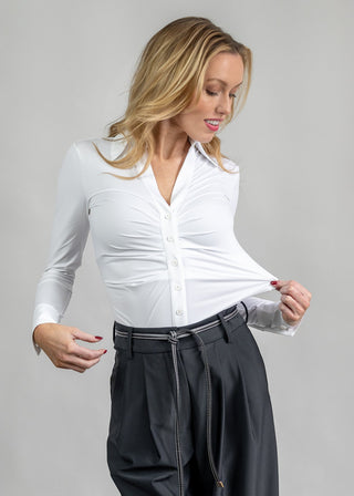 Ruched V-Neck Blouse | White