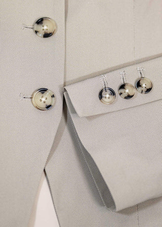 Jewel-Neck Tailored Blazer | Sandstone Micro-Weave