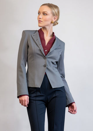 Jewel-Neck Tailored Blazer | Grey Twill