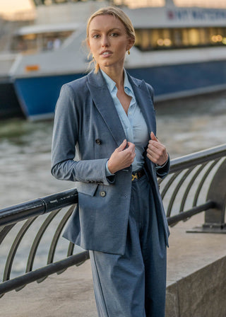 Hourglass Double Breasted Blazer | Tonal Navy-Gray
