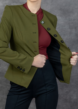 Jewel-Neck Tailored Blazer