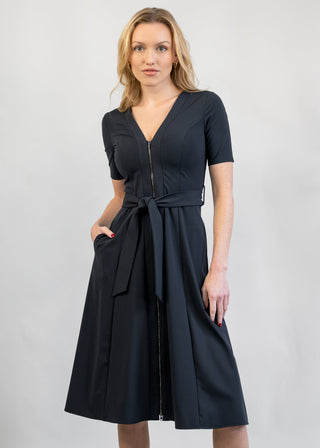 Double Zipper Fit -and-Flare Dress | Black