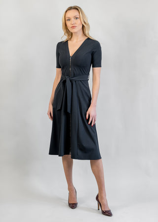 Double Zipper Fit -and-Flare Dress | Black