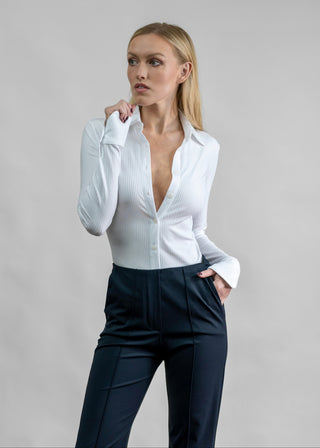 Rib Knit Satin Blouse White